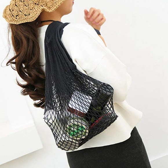 Handbags - French Cotton Market Net Tote/Bag/Black Onyx/Long